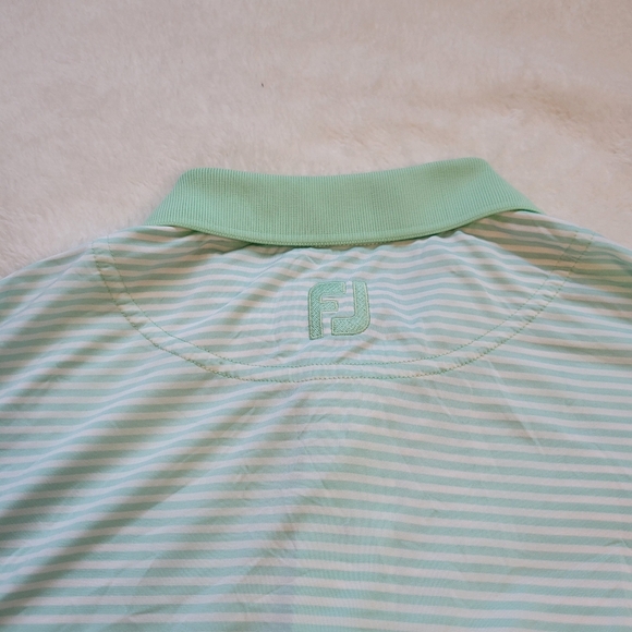 Footjoy Polo Shirt Mens Medium Golf FJ Green White Striped Course Summer - Picture 4 of 4
